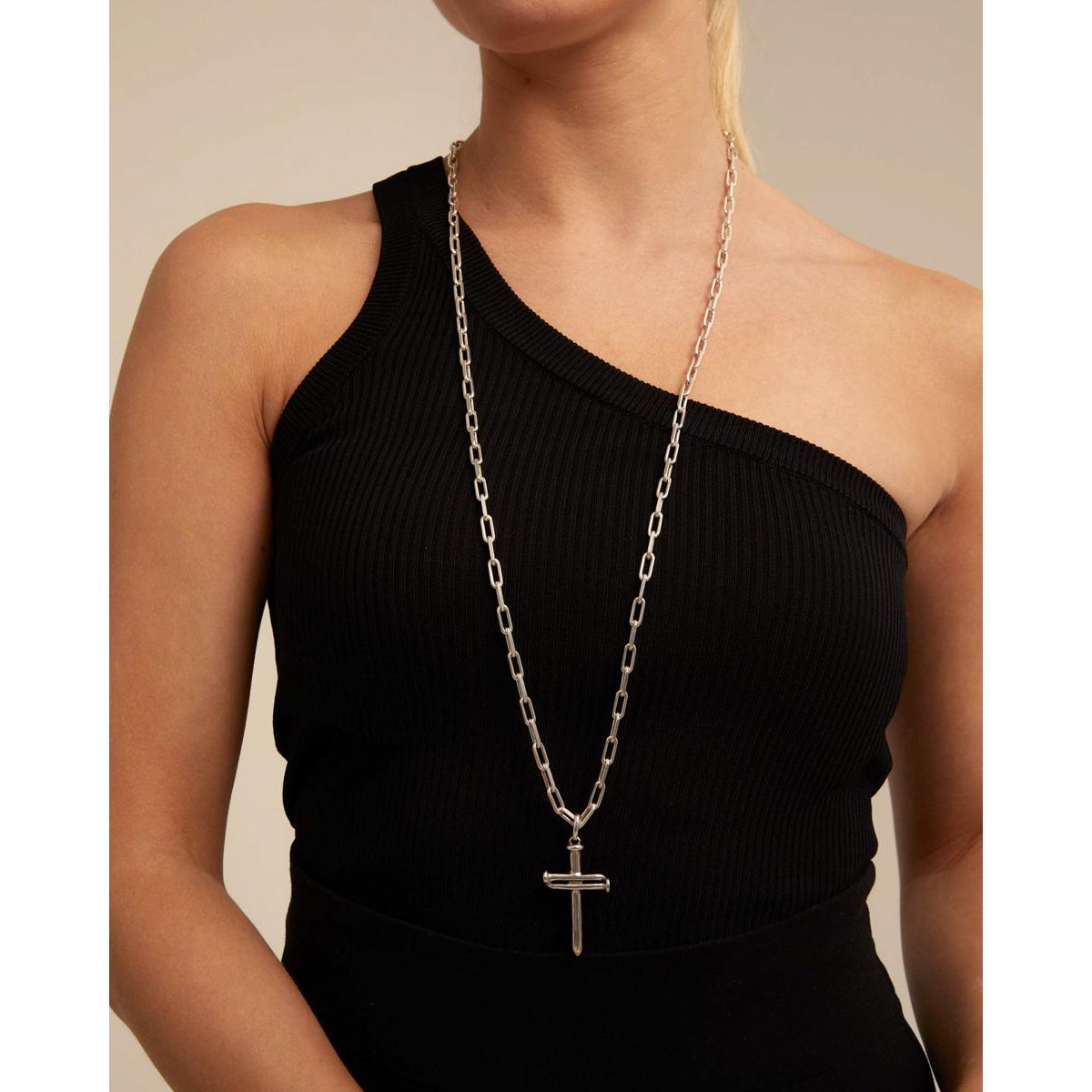 Unode50 Sterling Silver Plated Long Chain In Silver