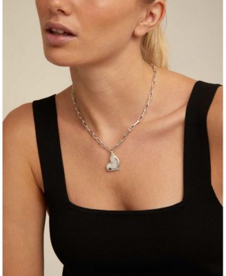 Sterling Silver-Plated Metal Alloy Medium Size Heart Necklace 