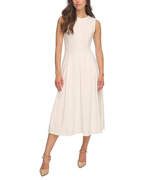 alfani Calvin Klein Women's Sleeveless Pleated Midi A-Line Dress Women's Fashion Shoes & Accessories