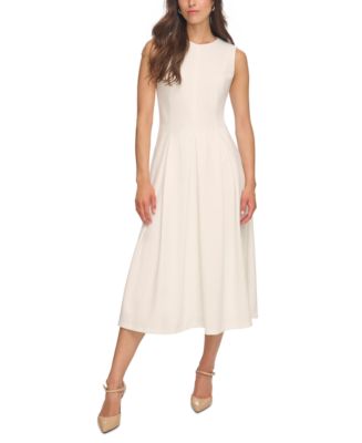 Calvin Klein Women's Sleeveless Pleated Midi Dress - Cream - Size 16