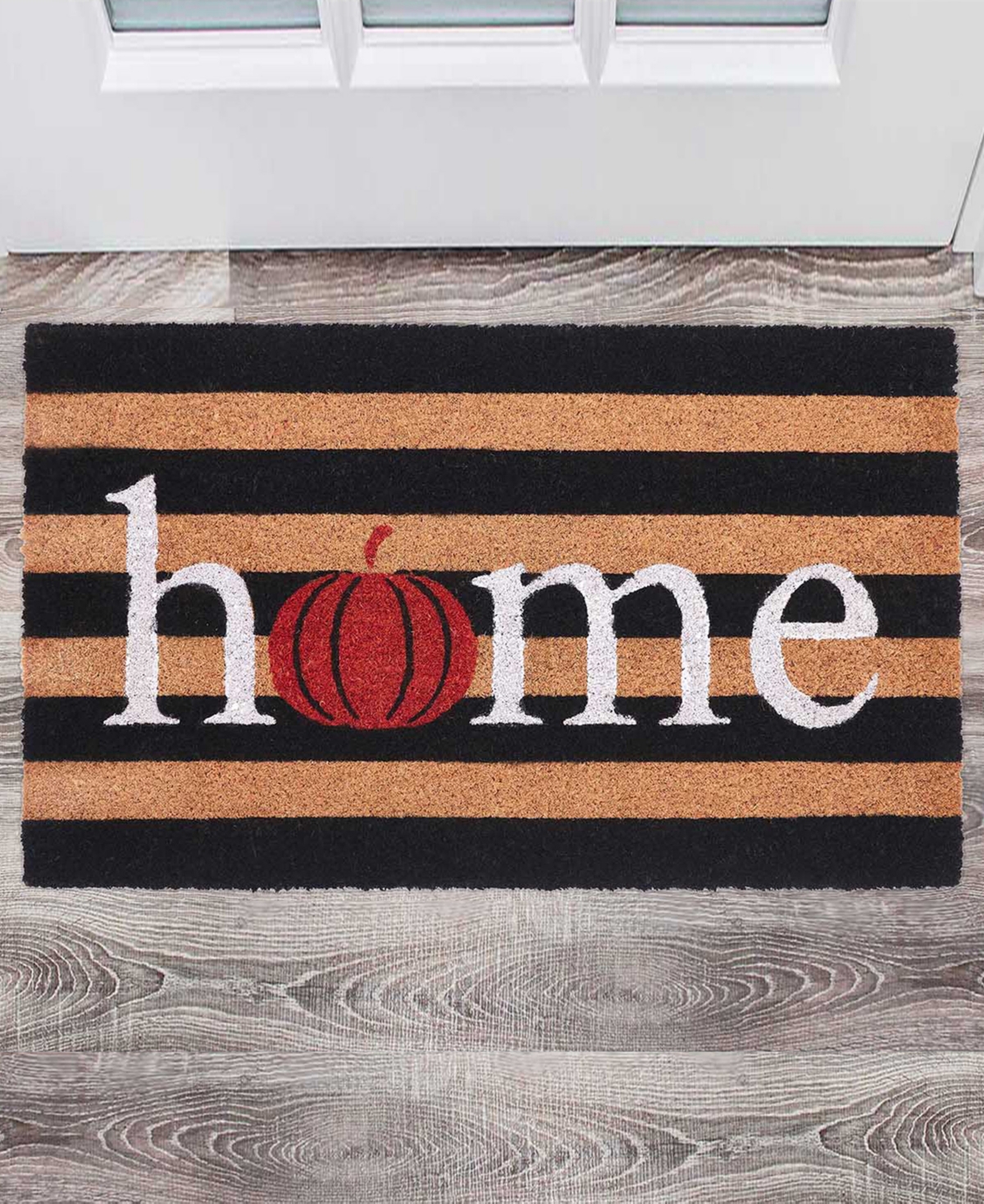 Vcny Home Pumpkin Stripe Halloween Coir Outdoor Doormat, 18" X 30" In Multi