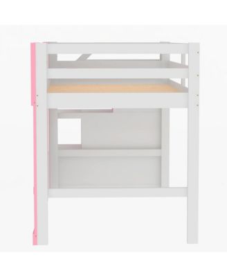 Streamdale Twin Size Loft Bed with Storage Staircase and Window, White