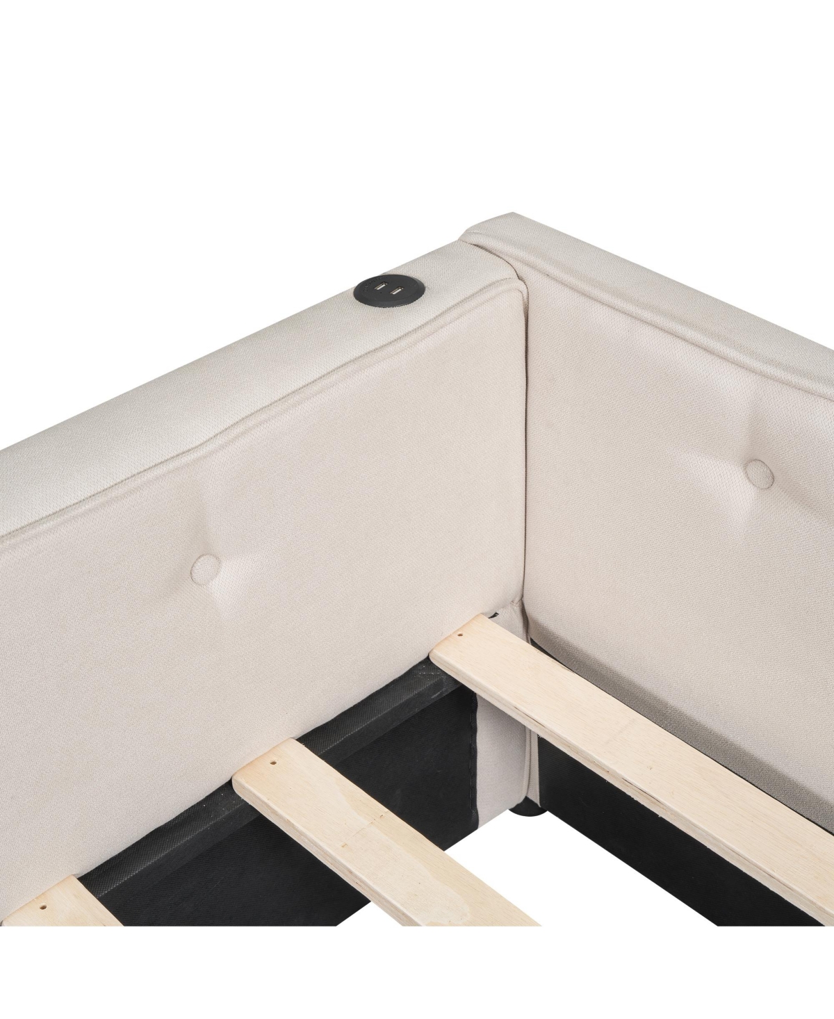 Streamdale Furniture Size Upholstered Platform Bed with Usb and 2 Drawers,- Beige