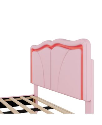 Streamdale Pink Platform Bed with Adjustable Headboard & LED Lights