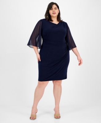 Connected - Plus Size Chiffon Cape-Sleeve Sheath Dress
