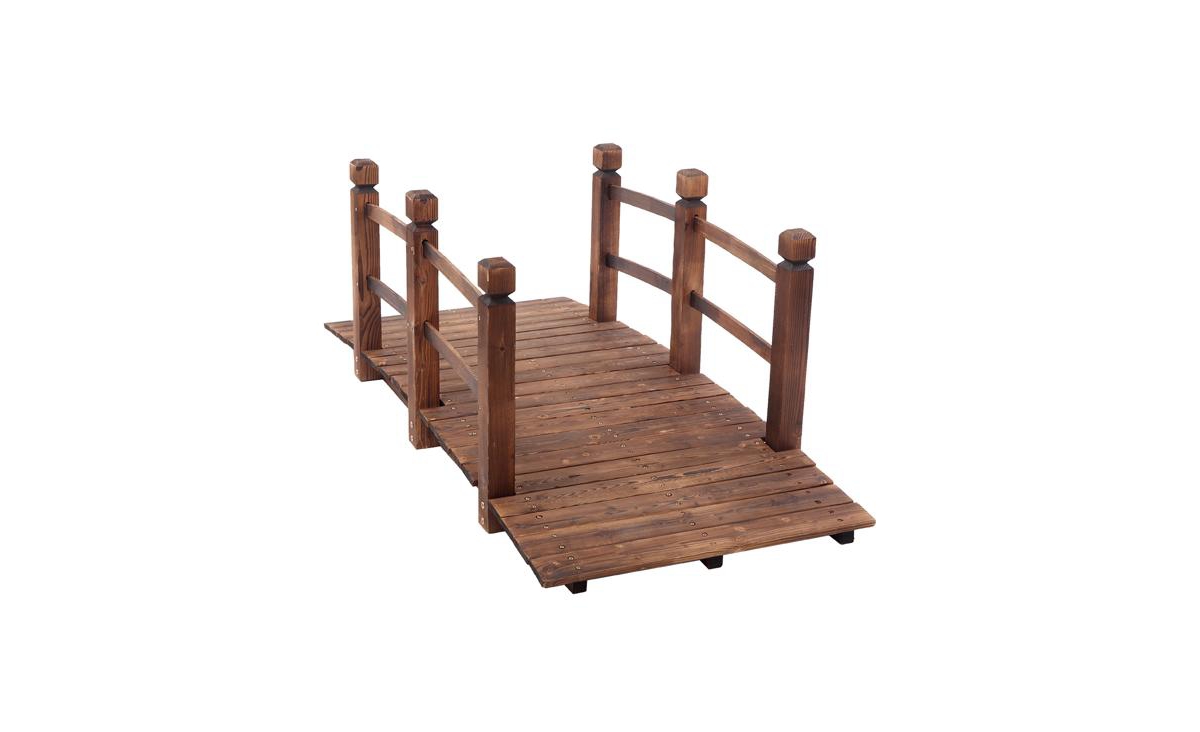 Slickblue Arch Bridge Small Wooden Landscape Bridge for Courtyard with Anticorrosive Carbonized Wood Finish - Red