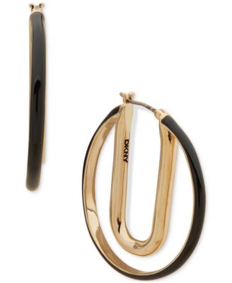 DKNY - Gold-Tone Jet Black Enamel & Polished Split Double Hoop Earrings, 1.25"