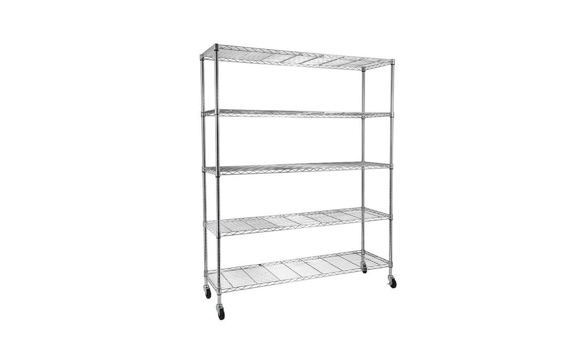 Slickblue 5-Tier Nsf Heavy Duty Adjustable Storage Metal Rack with Wheels & Shelf Liners -- Chrome