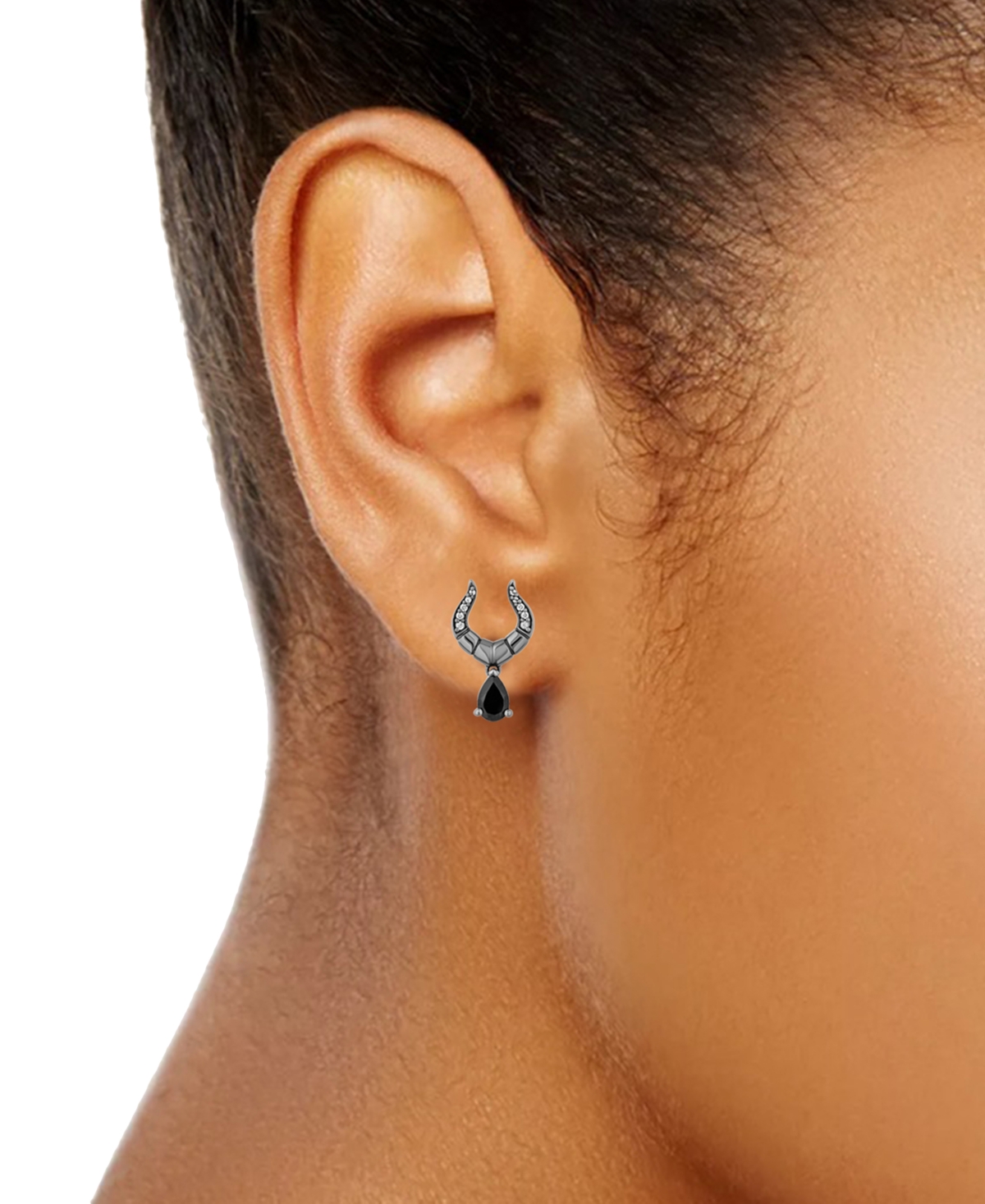 Disney Enchanted Vault Onyx and Diamond (1/10 ct. t.w.) Maleficent Earrings in Black Rhodium-Plated Sterling Silver - Black Rhodium-Plated Sterling Si