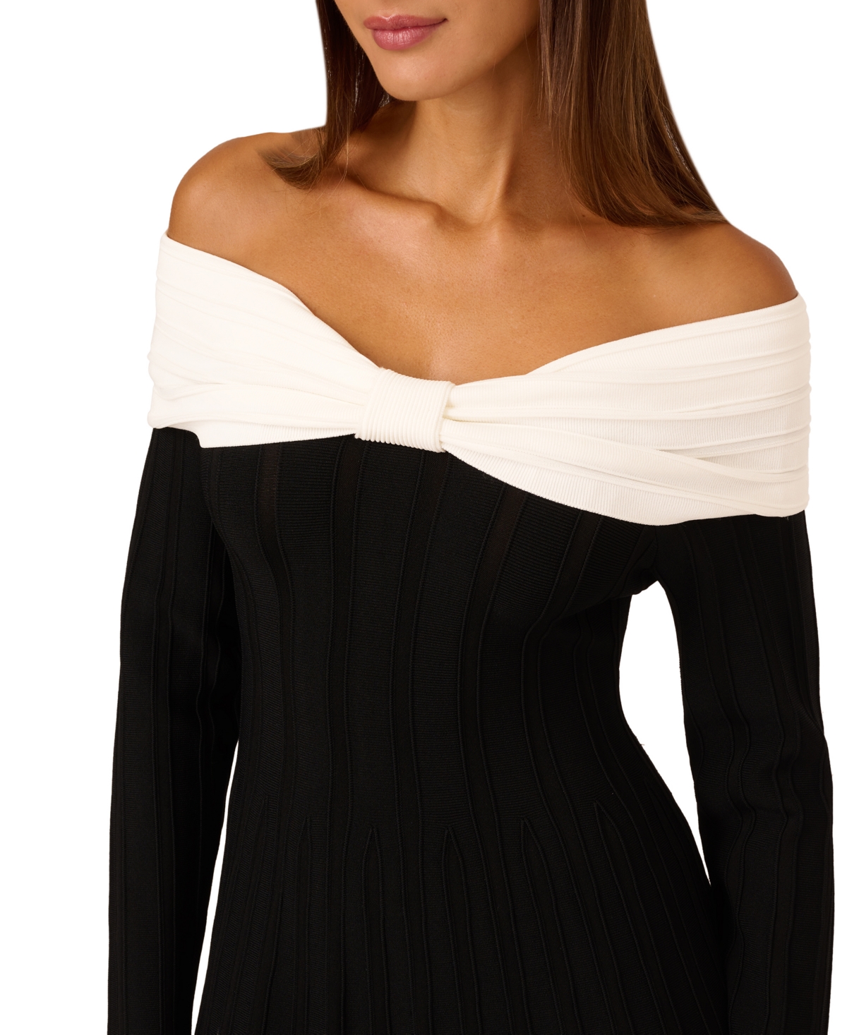 Adrianna By Adrianna Papell Women's Off-the-shoulder Fit & Flare Knit Dress In Black,white