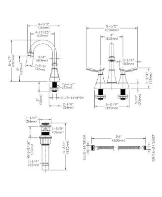Bathroom Faucet with Pop-Up Drain & Supply Hoses, 2-Handle 360-Degree High Arc Swivel Spout, 6-Inch Centerset Vanity Sink Faucet