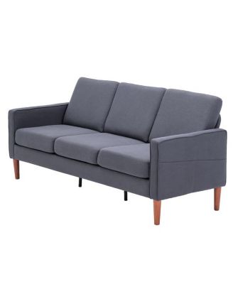 Dark Grey Modular Sofa, Linen Upholstery with Solid Wood Frame and Legs, 3-Seater