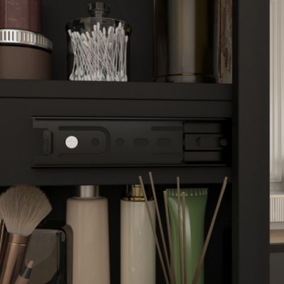 4-Drawer Vanity Set – Wood Makeup Table with LED Sliding Mirror, Stool, Cabinet & Shelves