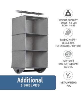 Hanging Closet Organizer with 3 Shelves and Black Metal Rod