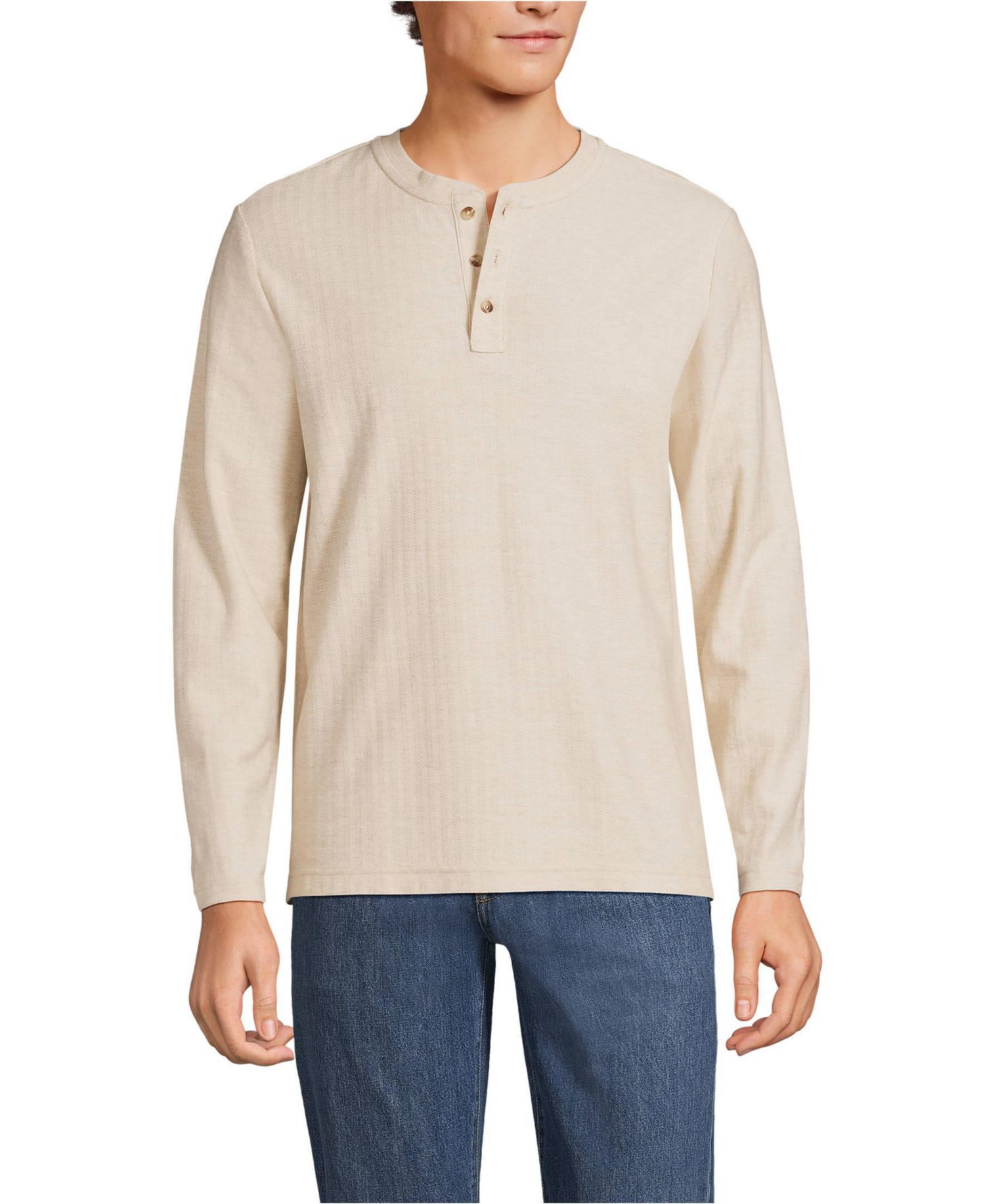 Men's Long Sleeve Textured Herringbone Henley
