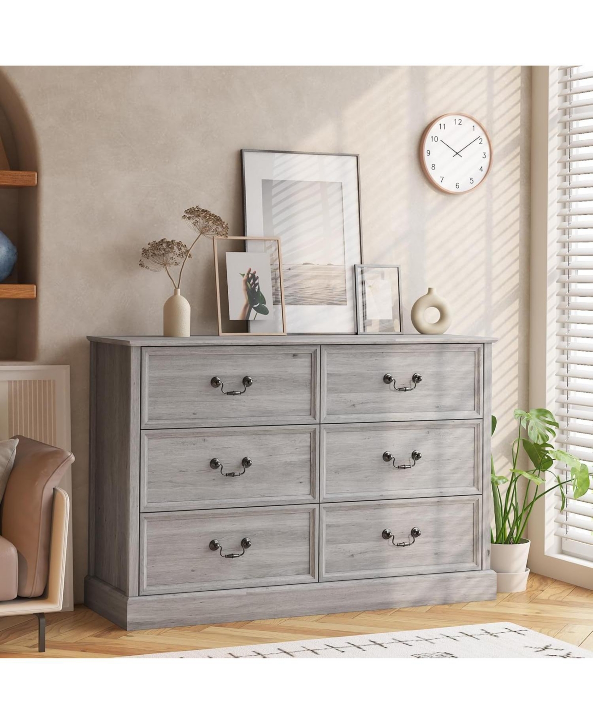 gaomon Modern Farmhouse 6-Drawer Double Dresser - Rustic Wood Storage Cabinet For Bedroom/Living Room
