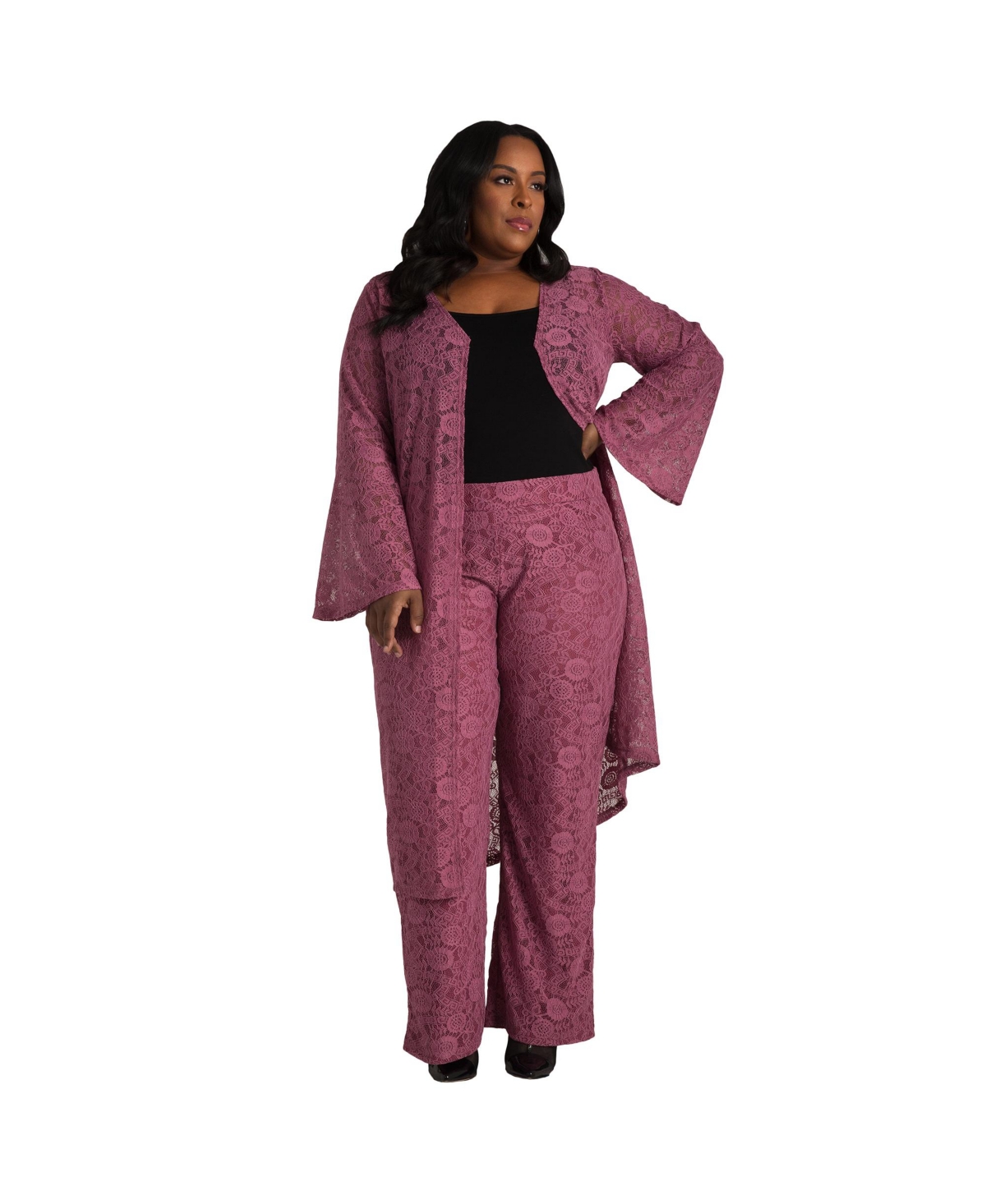 Poetic Justice Plus Size Curvy Fit Lace Flare Sleeve Longline Light Jacket