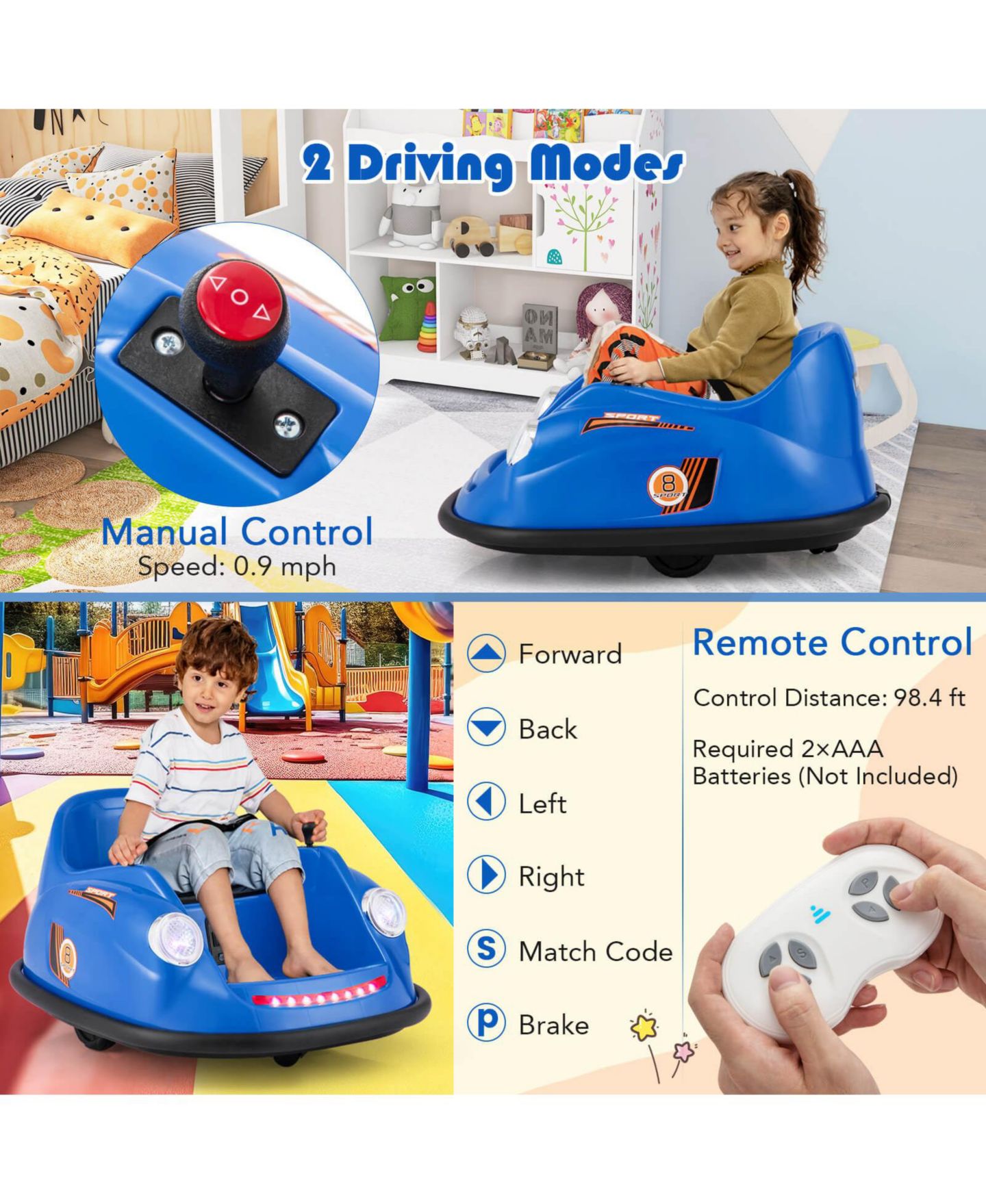 Детская игрушка Costway Remote-Control Ride on Bumper Car with 360-Degree Spin, Ages 2-5, цвет: Тёмный синий — фото 7
