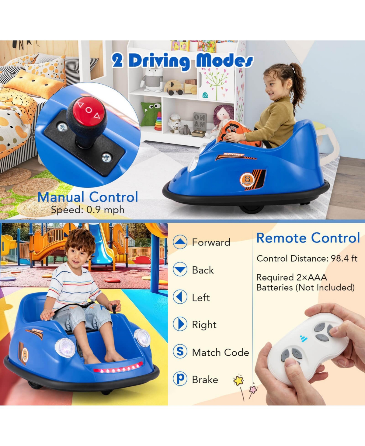 Costway Ride on Bumper Car for Kids with Remote Control 360 Degree Spin Led Light