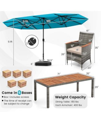 10 Pieces Patio Wicker Dining Set with Double-Sided Patio Umbrella 8 Armchairs