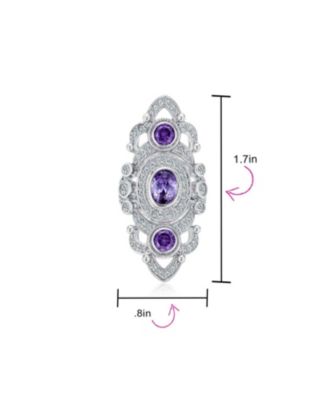 Filigree Purple Cubic Zirconia Armor Full Finger Statement Ring CZ Silver Plated Brass