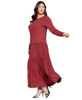 Plus Size Tiered Maxi Dress with Long Sleeves