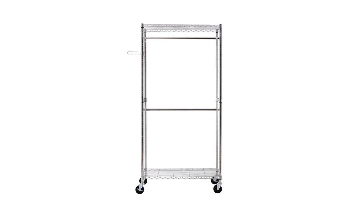 Slickblue Heavy-Duty Chrome Closet Organizer Garment Rack with Clothes Hanger and Home Shelf for Storage