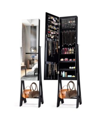 Freestanding Jewelry Cabinet Armoire Organizer with Bevel Edge Mirror
