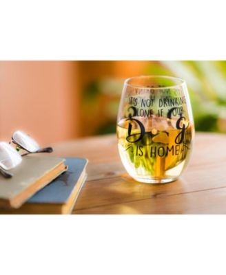 Stemless Wine Glass w/box,It's not drinking alone if your dog is home