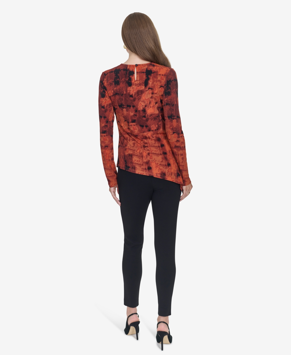 Halston Women's Printed Asymmetric-Hem Long-Sleeve Blouse