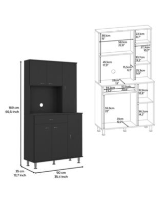 Helis 90 Kitchen Pantry Cabinet, Two Open Shelves, One Drawer, Multiple Cabinets, White