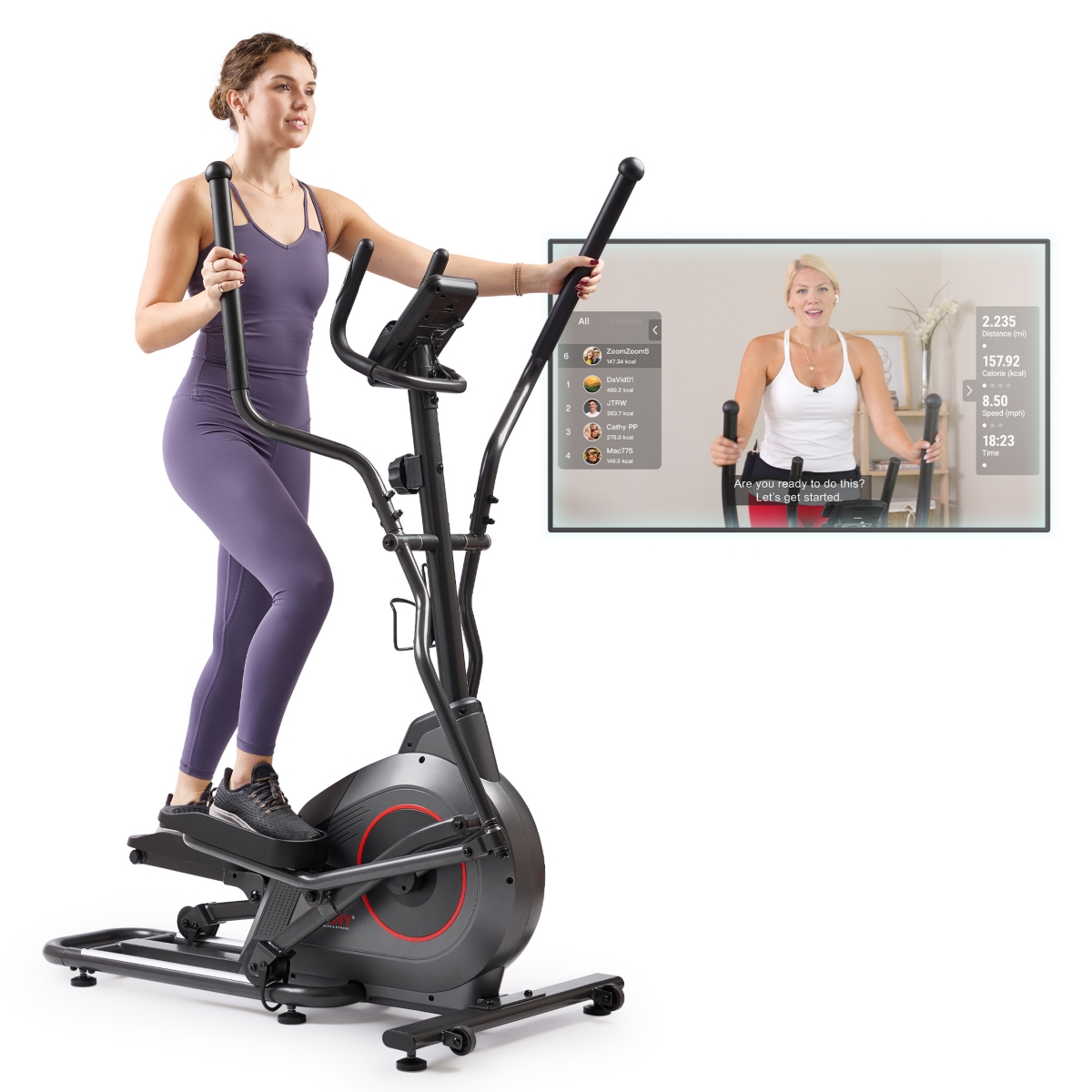 Ultra Silent Smart Elliptical Exerciser, 300LB Capacity & 16&#x201D; Long Stride with Free SunnyFit App Bluetooth Connection -