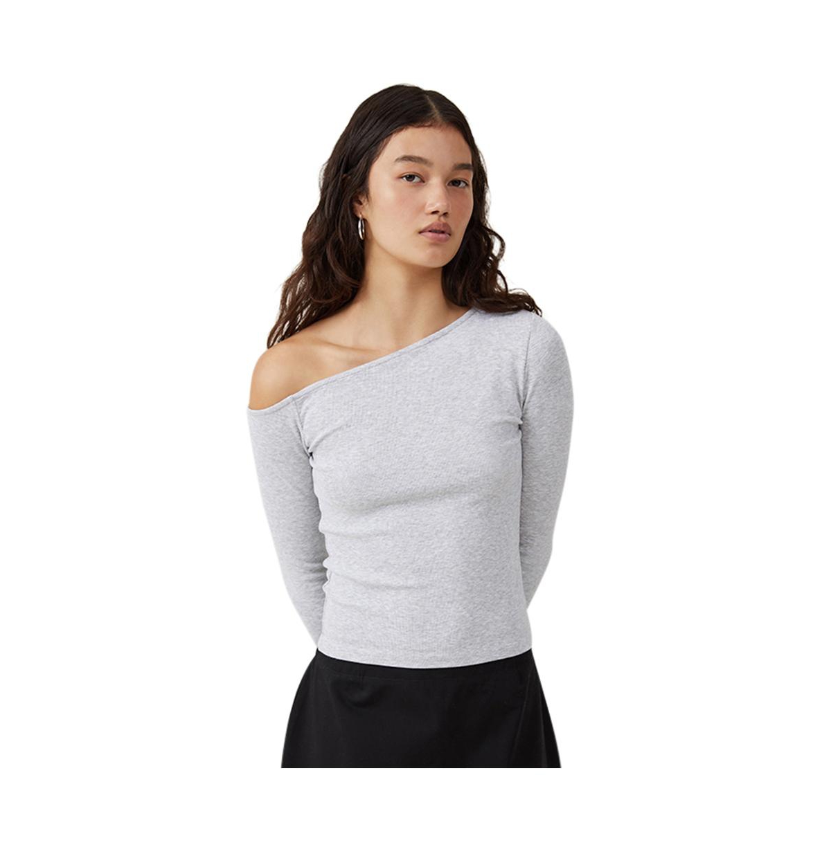 Cotton On Women's Essential Rib Asymmetric Long Sleeve Top