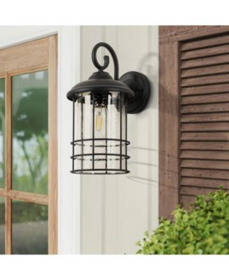 1-Light Textured Black not Motion Sensing Dusk to DaWn Outdoor HardWired Wall Lantern Sconce With LED