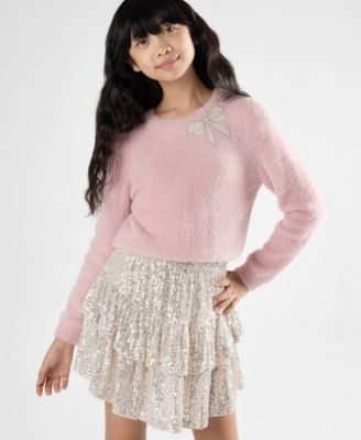 Stella 88 Big Girls Fuzzy with Bow Applique Sweater - Macy's