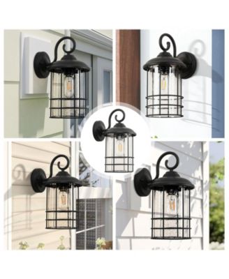 1-Light Textured Black not Motion Sensing Dusk to DaWn Outdoor HardWired Wall Lantern Sconce With LED