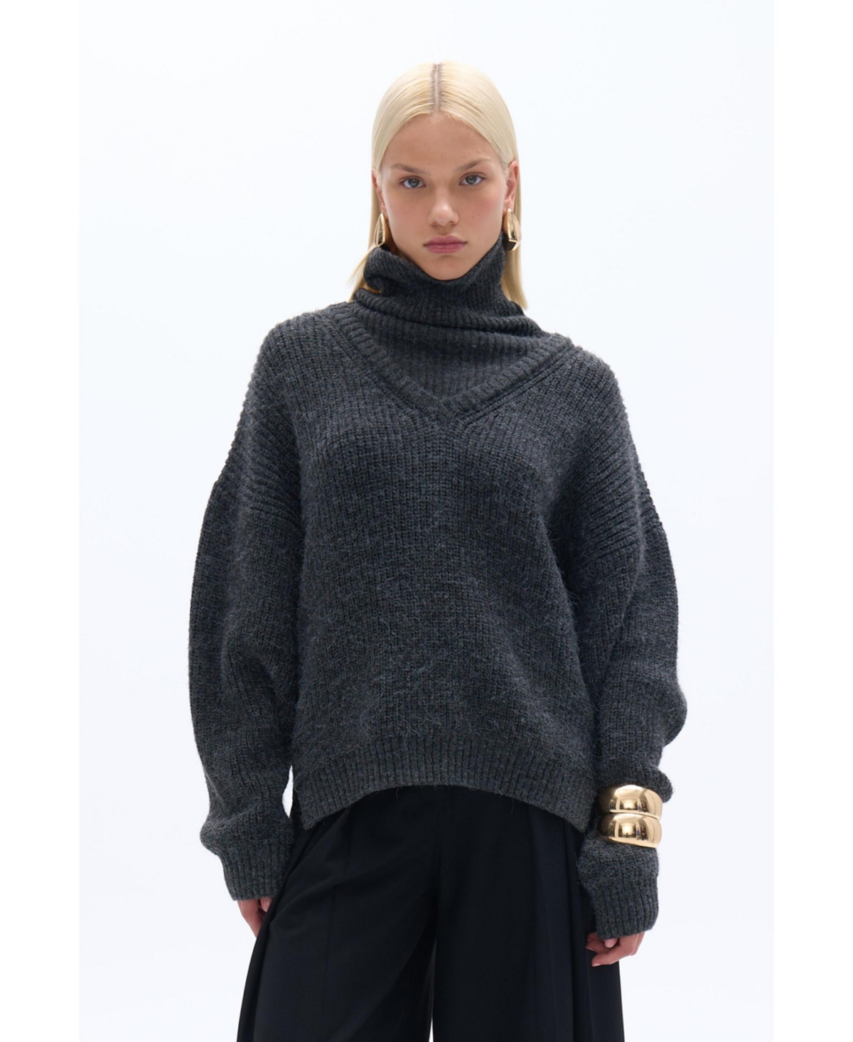 Women's Turtleneck Sweater - Charcoal