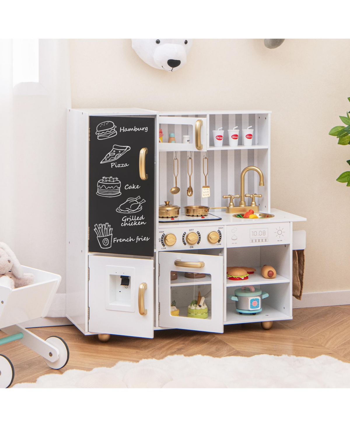 Hongge Pretend Play Kitchen for Kids with Real Sounds and Lights