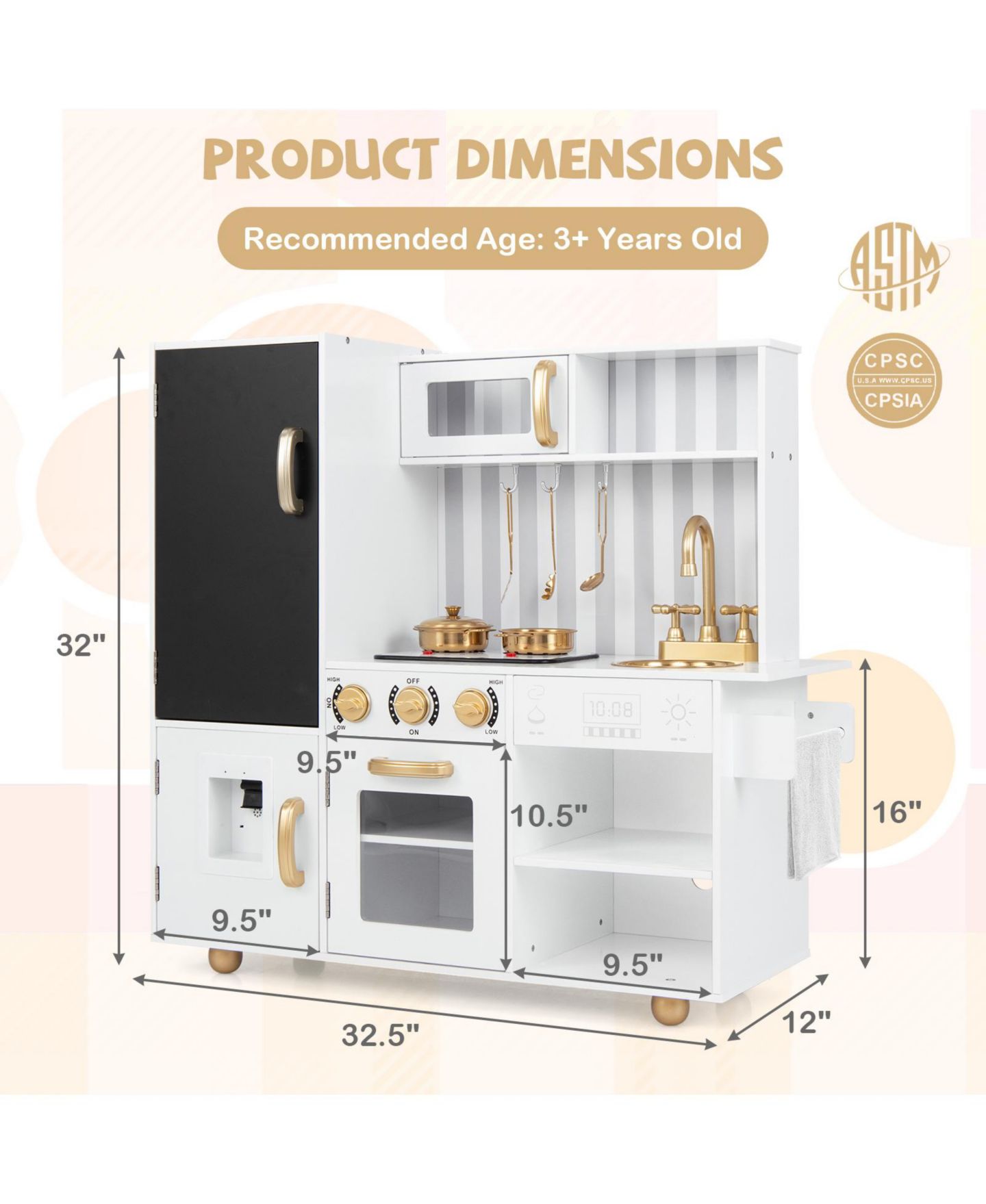 Детские игрушки HONGGE Real Sounds and Lights 7-Piece Play Kitchen, Ages 3-8 — фото 9