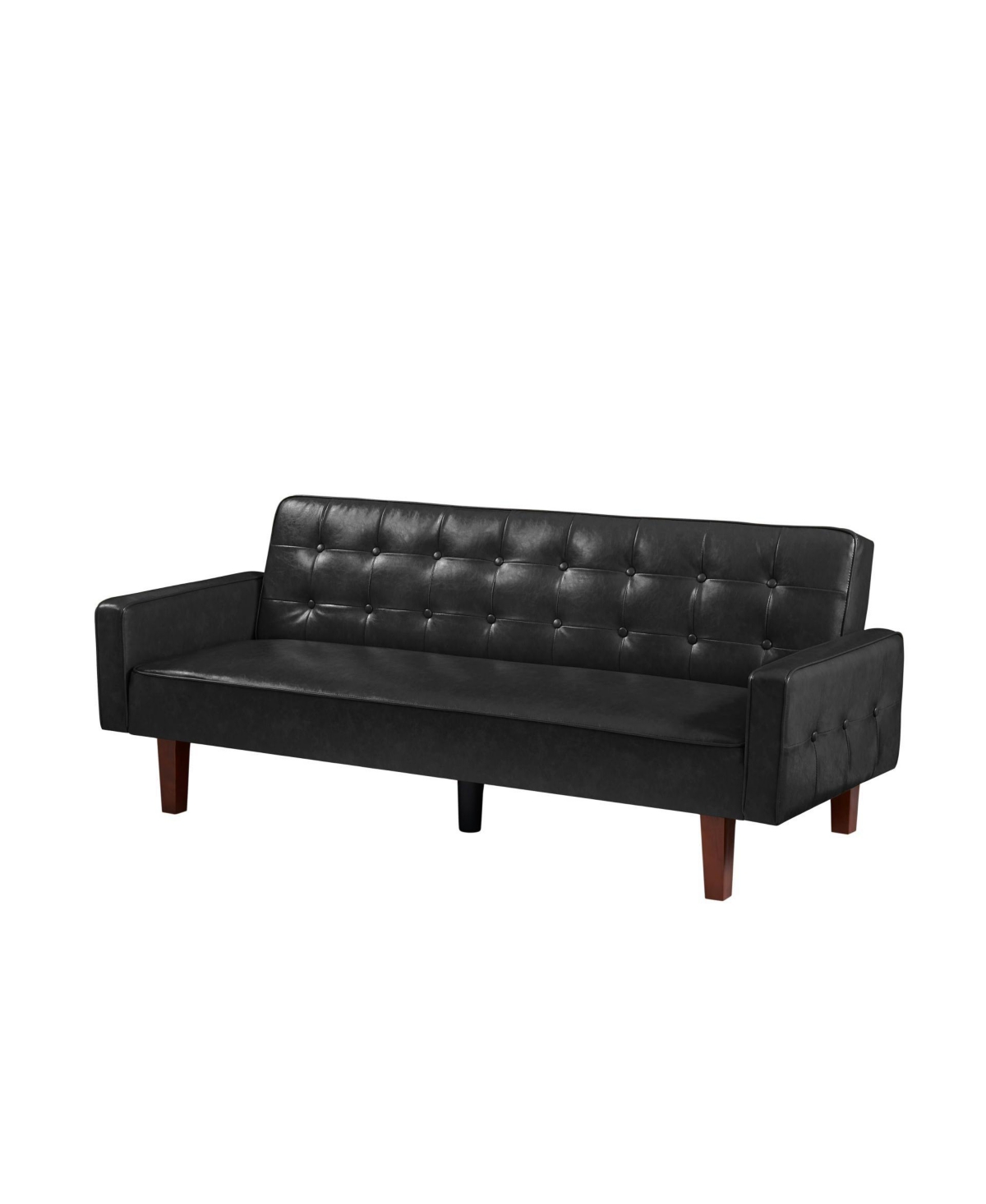 SlickblueConvertible Double Folding Sofa Bed in Pu Leather with Tufted Buttons and Removable Wooden Feet for Living Room - Black