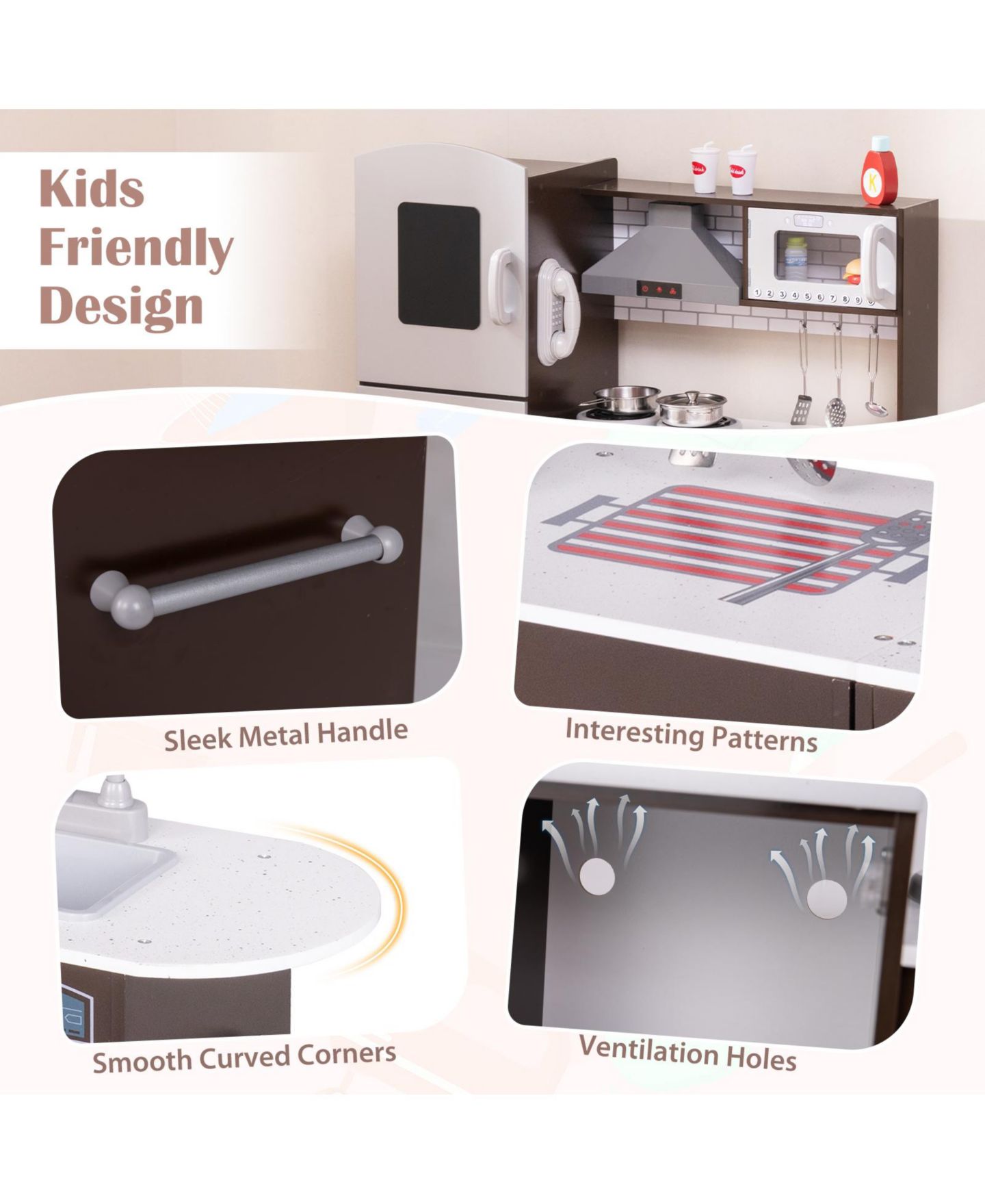 Детские игрушки HONGGE Corner Kids Play Kitchen Set with Lights, Sounds and Storage, Ages 3+ — фото 7