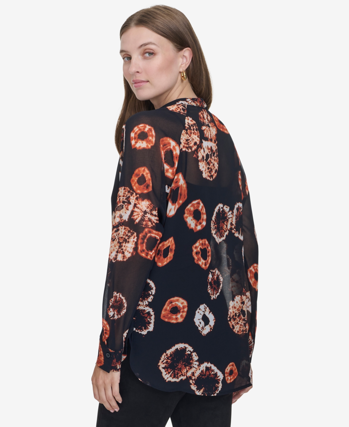 Halston Women's Printed Split-Neck Blouse