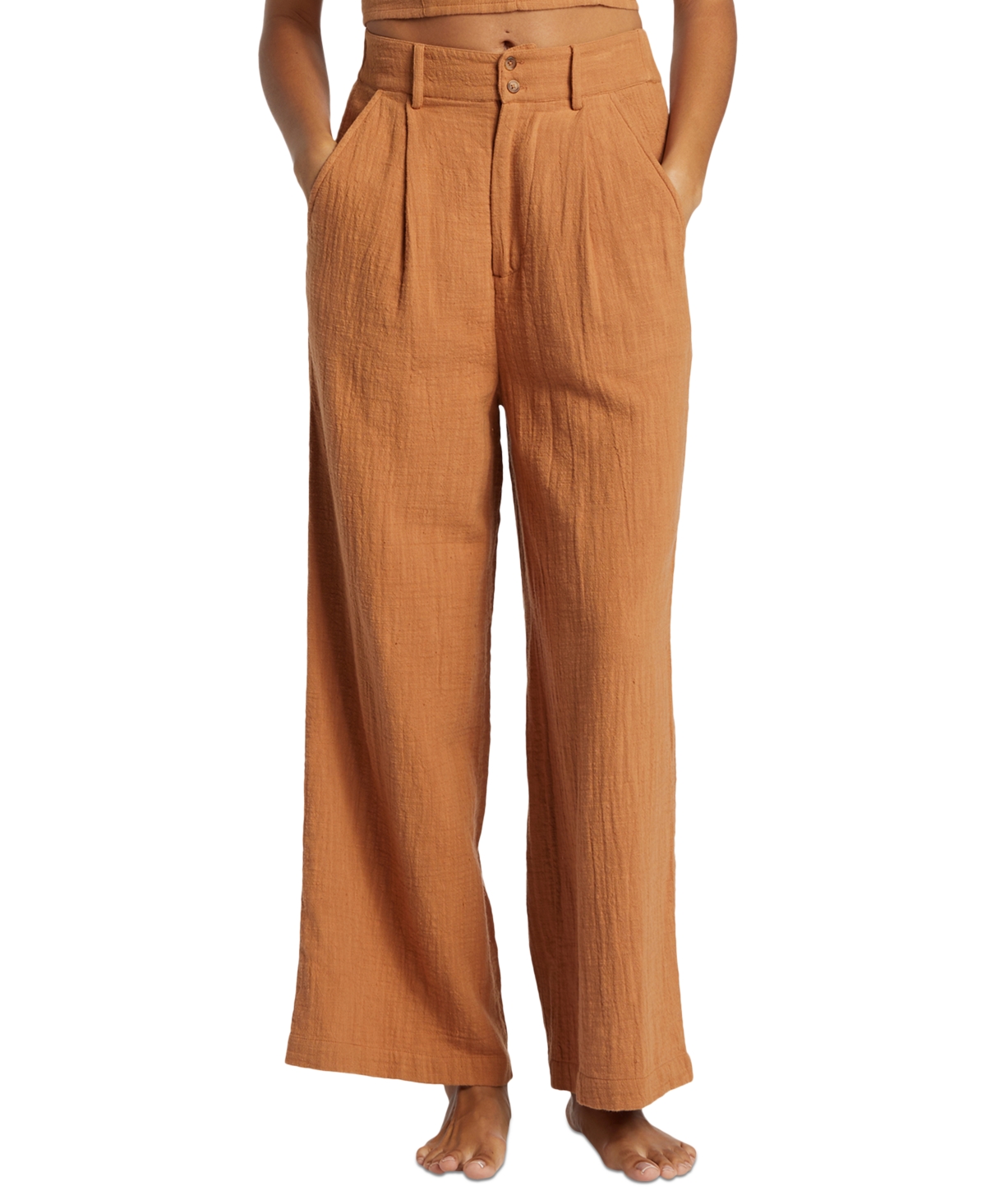 Juniors' Tailor Made Cotton High-Rise Pants - Sandalwood