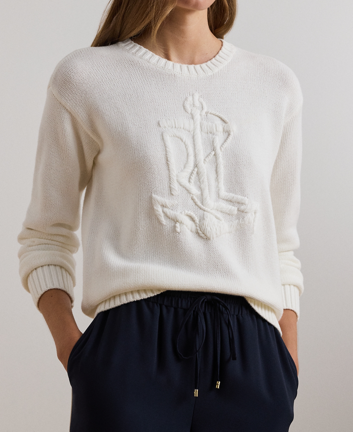 Lauren Ralph Lauren Petite Anchor-Logo Combed Cotton Sweater