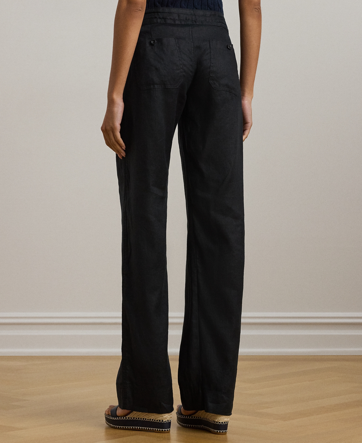 Ralph Lauren Petite 100% Linen Wide-leg Linen Pants In Black