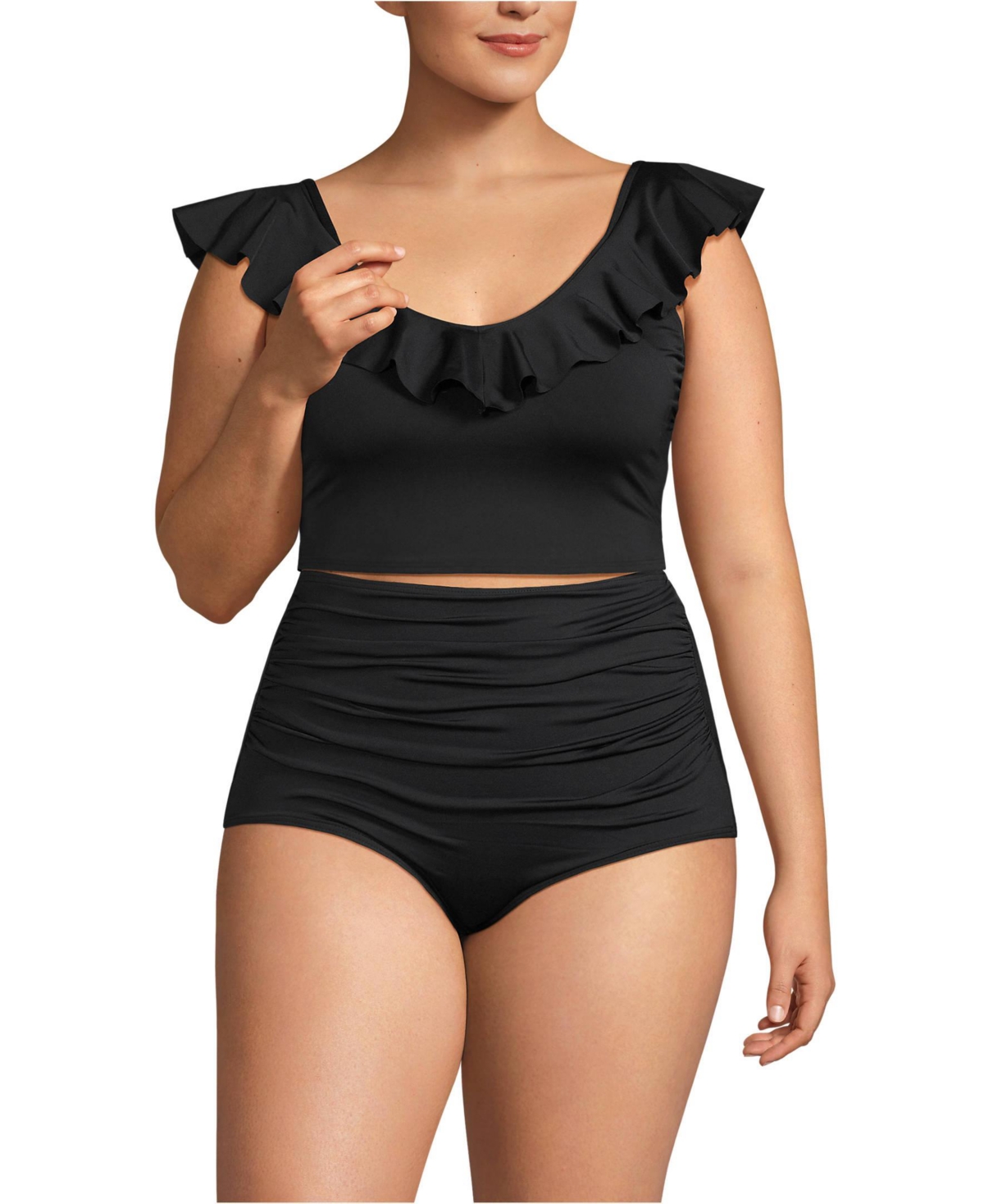 Lands' End Plus Size Ruffle V-neck Midkini Swimsuit Top