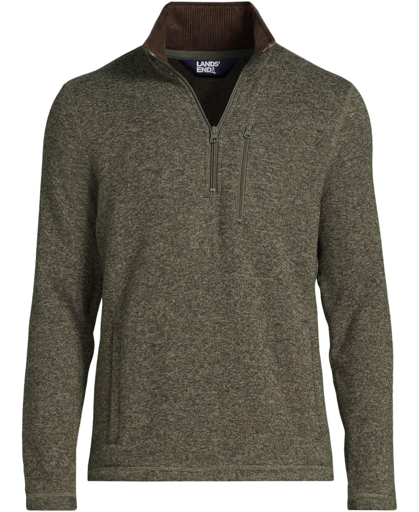 Мужской свитер Lands' End Sweater Fleece Quarter Zip Pullover, цвет: Оливковый меланжевый — фото 3