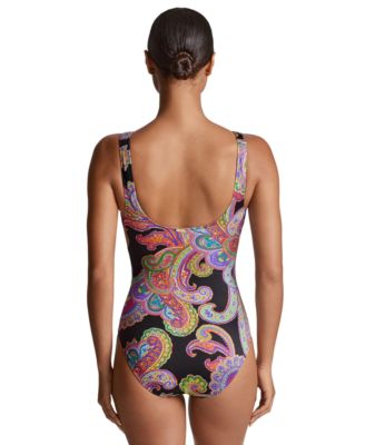 Women's Paisley-Print Ruched One-Piece Swimsuit