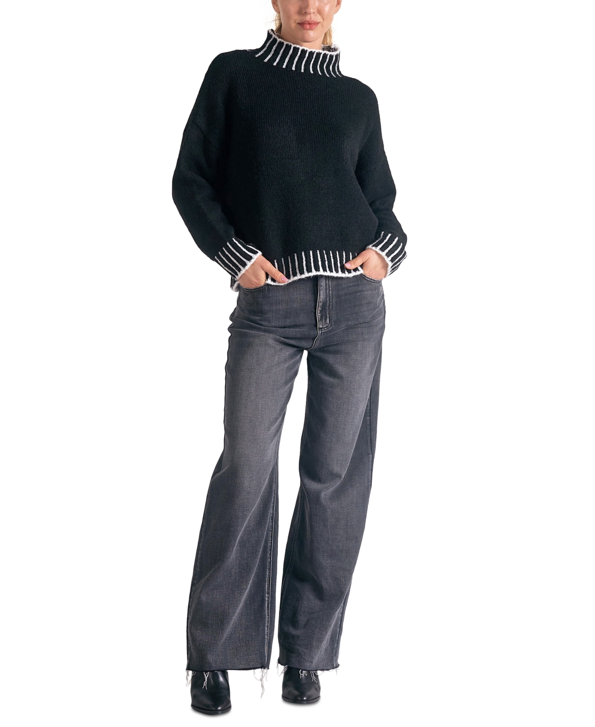 Elan Women's Whipstitched-Edge Mock-Neck Sweater