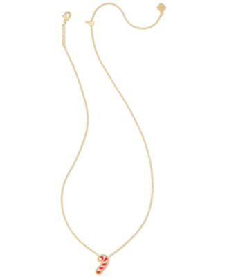 Gold-Tone Mother of Pearl & Enamel Candy Cane 19" Pendant Necklace 